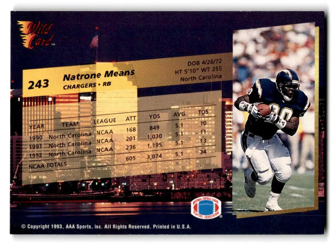 1993 Wild Card Superchrome #243 Natrone Means - Football Card Single