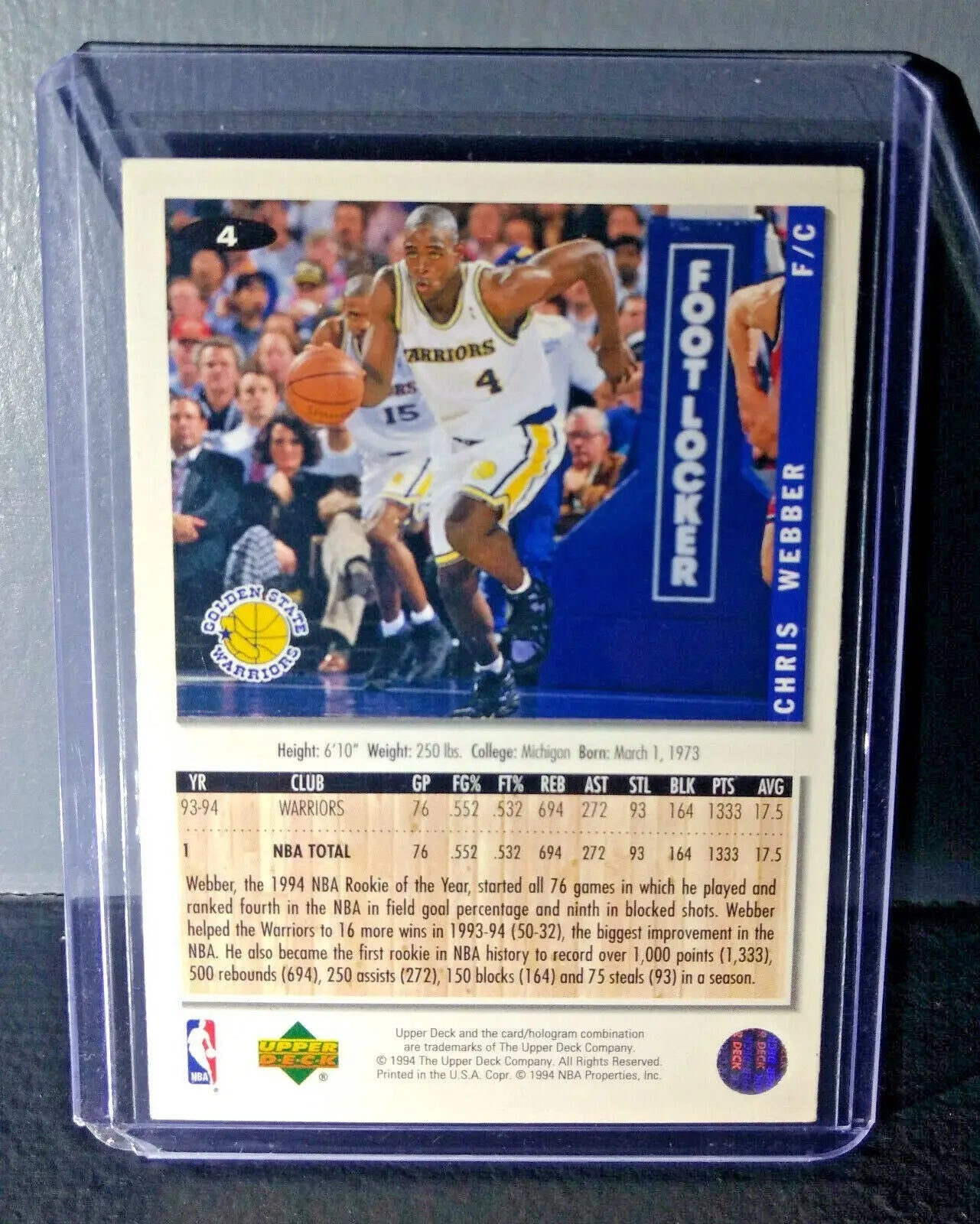 1994-95 Chris Webber Upper Deck Collector’s Choice #4 Basketball Card - Basketball Card Single