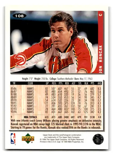 1994-95 Collector’s Choice Silver Signature #108 Jon Koncak NM-MT Hawks ID:72735 - Basketball Card Single