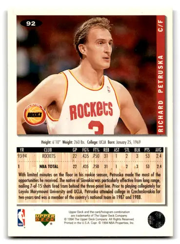 Original gloss 1994-95 Collector’s Choice Silver Signature Richard Petruska basketball card