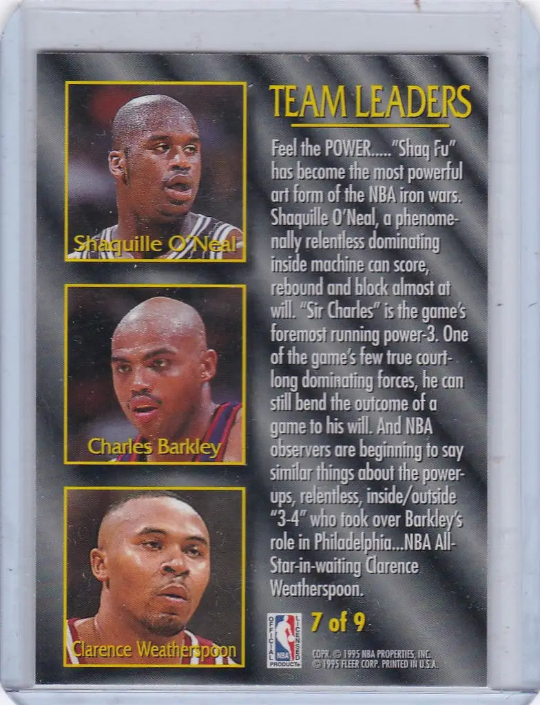 Basketball trading card featuring O’Neal Weatherspoon Barkley from 1994-95 Fleer Leaders