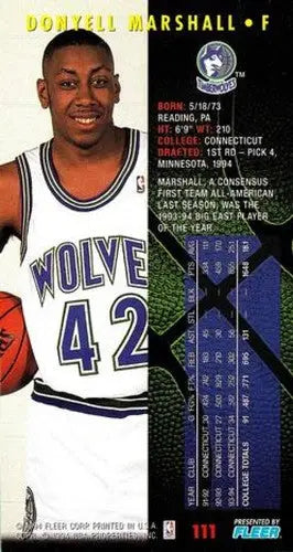 1994-95 Jam Session #111 Donyell Marshall NM Near Mint RC Rookie Timber ID:82604 - Basketball Card Single
