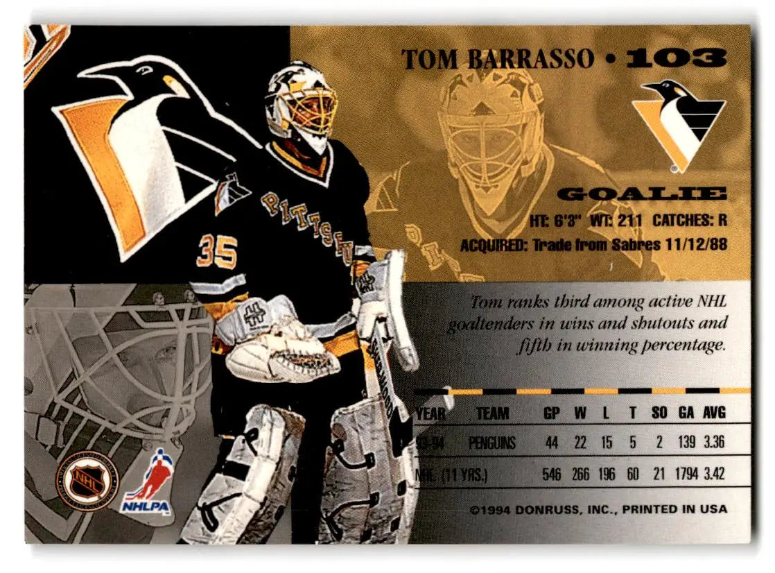 1994-95 Leaf #103 Tom Barrasso - Hockey Card Single