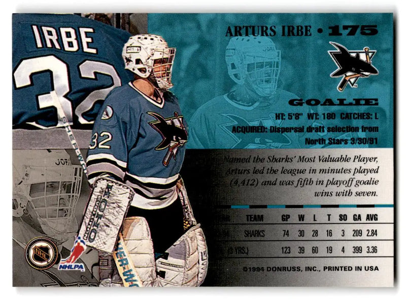 1994-95 Leaf #175 Arturs Irbe - Hockey Card Single