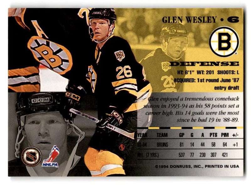 1994-95 Leaf #6 Glen Wesley - Hockey Card Single