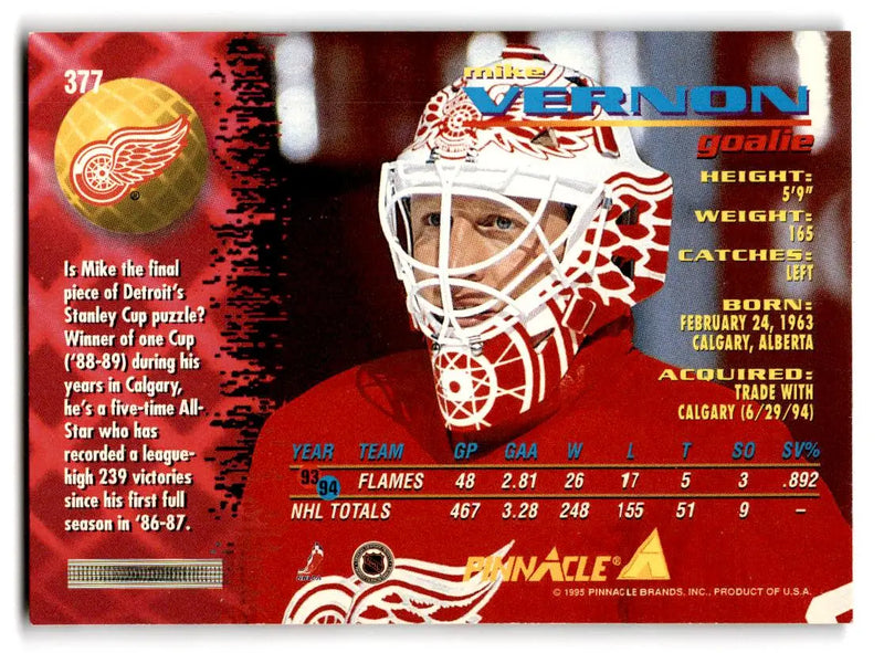 1994-95 Pinnacle #377 Mike Vernon - Hockey Card Single