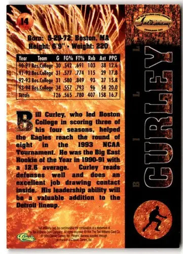 1994-95 Ted Williams #14 Bill Curley NM Near Mint ID:41535 - Basketball Card Single