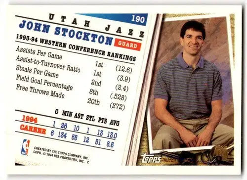 Original gloss John Stockton basketball card from 1994-95 Topps Jazz collection