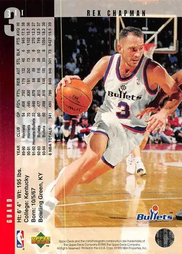 Original gloss upper deck Rex Chapman basketball card from 1994-95 Bullets collection
