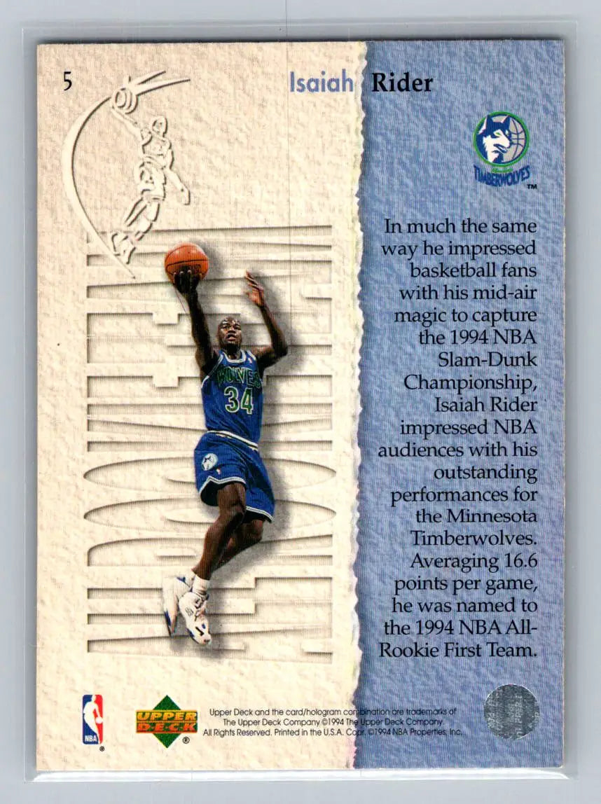 1994-95 Upper Deck #5 Isaiah Rider Minnesota Timberwolves - Basketball Card Single
