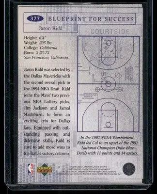 1994-95 Upper Deck Collector’s Choice Blueprint For Success Jason Kidd #377 - Basketball Card Single