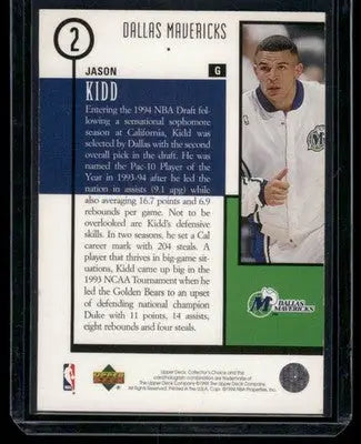 1994-95 Upper Deck Collector’s Choice Jason Kidd #2 Lottery Picks Basketball - Basketball Card Single