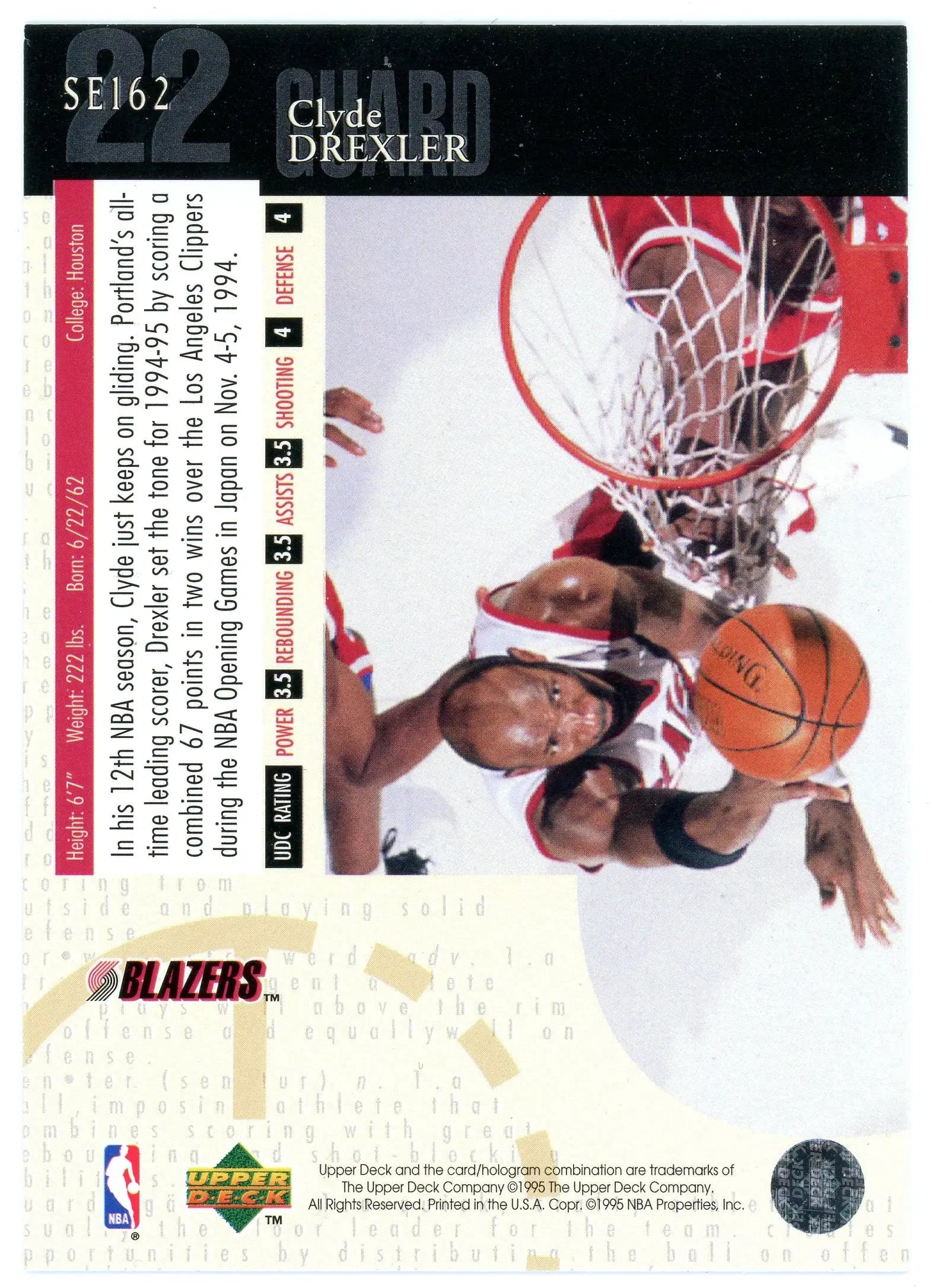 1994-95 Upper Deck SE Clyde Drexler #SE162 Gold Special Edition HOF - Basketball Card Single