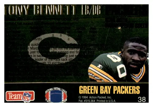 Action Packed Tony Bennett football card with original gloss from 1994 Packers collection