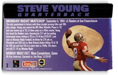 1994 Action Packed Football Monday Night Steve Young #3 San Francisco 49ers - Football Card Single