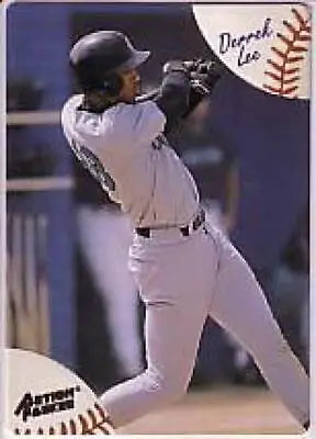 Baseball player swinging bat in 1994 Action Packed Minors #35 Derrek Lee card