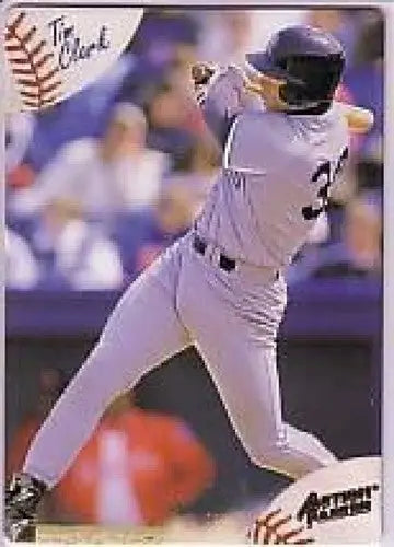 Original gloss baseball card featuring Tim Clark swinging bat from 1994 Action Packed Minors