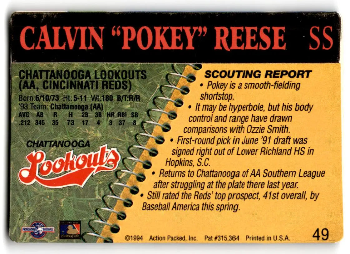 1994 Action Packed Minors #49 Calvin ’Pokey’ Reese - Baseball Card Single