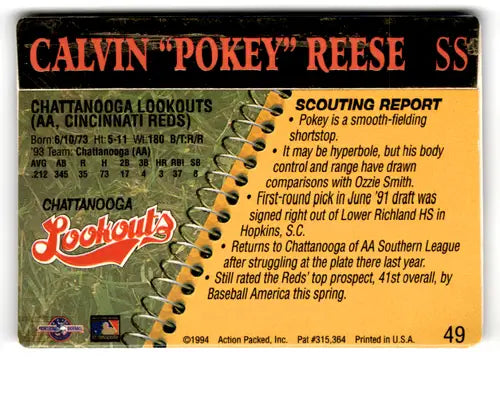 Calvin Pokey Reese baseball card from 1994 Action Packed Minors with original gloss