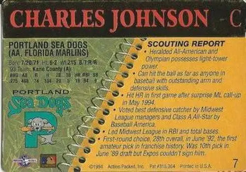1994 Action Packed Minors #7 Charles Johnson NM-MT - Baseball Card Single