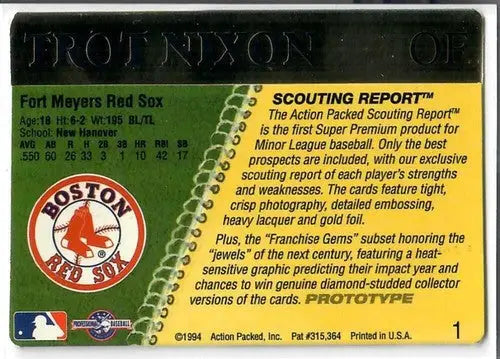 Back of a 1994 Action Packed Minors Trot Nixon baseball trading card