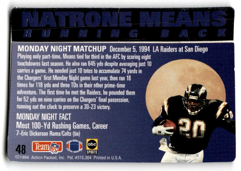 1994 Action Packed Monday Night Football #48 Natrone Means - Football Card Single