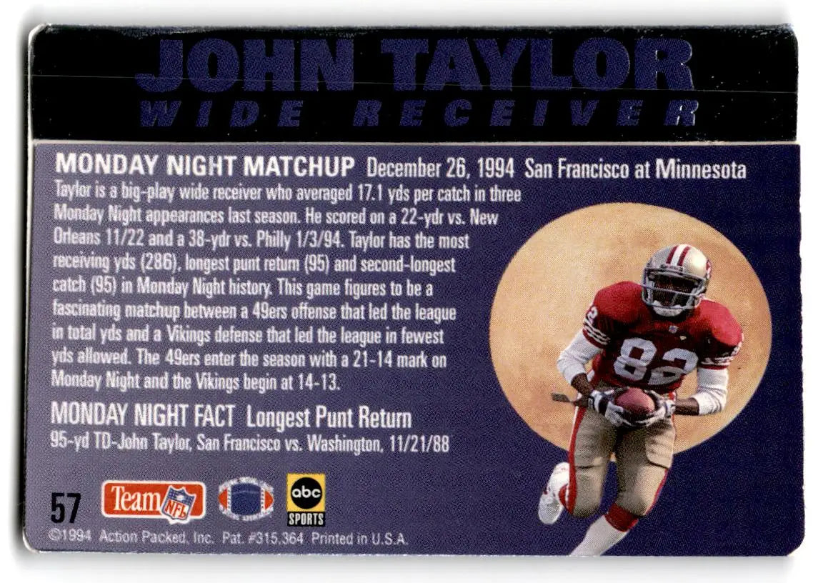 1994 Action Packed Monday Night Football #57 John Taylor - Football Card Single