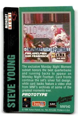 1994 Action Packed Monday Night Football Steve Young Prototypes #MNF942 49ers - Football Card Single