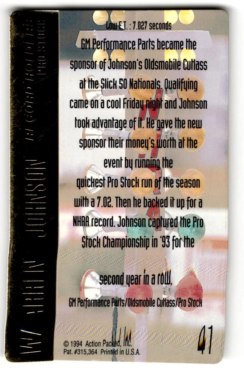 1994 Action Packed NHRA #41 Warren Johnson’s Car - Racing Card Single