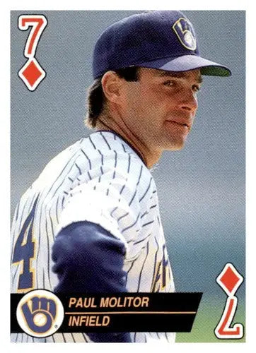 Original gloss Paul Molitor Milwaukee baseball card with 7 of diamonds design