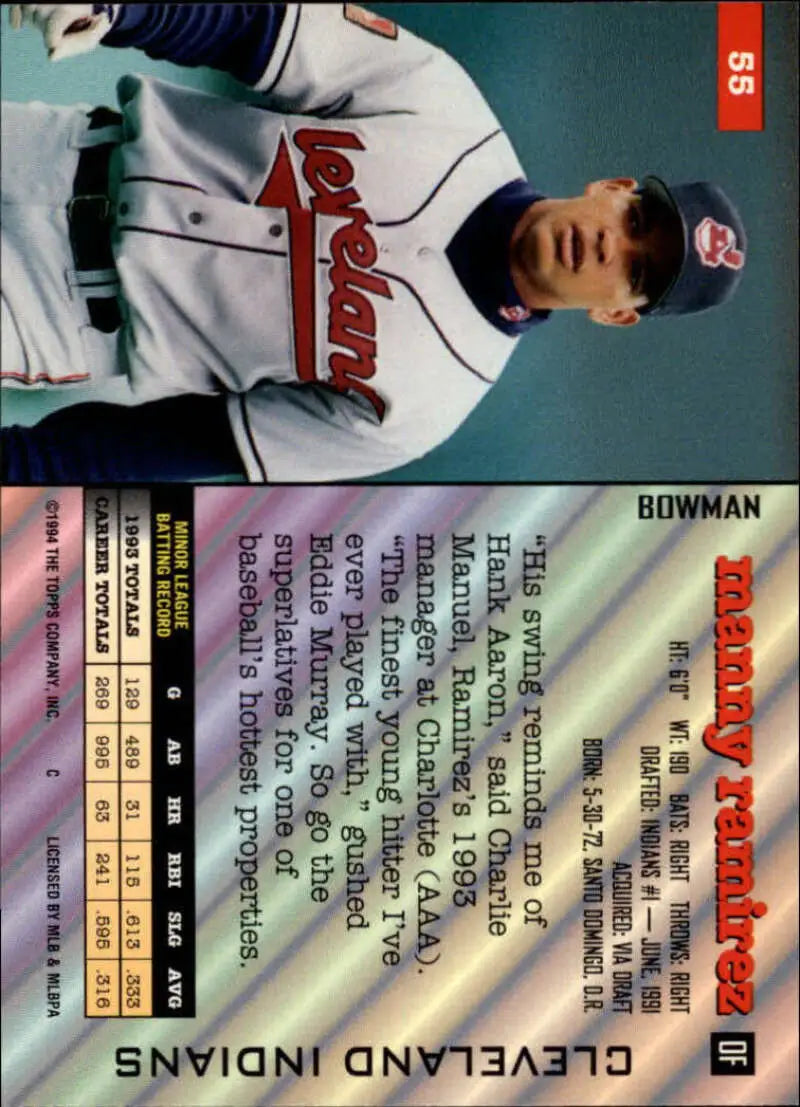 1994 Bowman #55 Manny Ramirez NM-MT Indians ID:81241 - Baseball Card Single