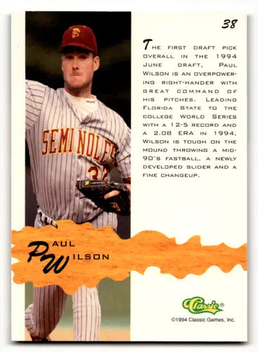 1994 Classic Assets #38 Paul Wilson NM Near Mint ID:47183 - Baseball Card Single