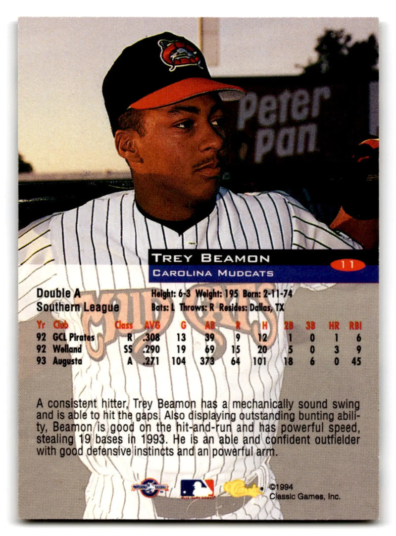 Vintage 1994 Classic Baseball Trey Beamon #11 Carolina Mudcats trading card