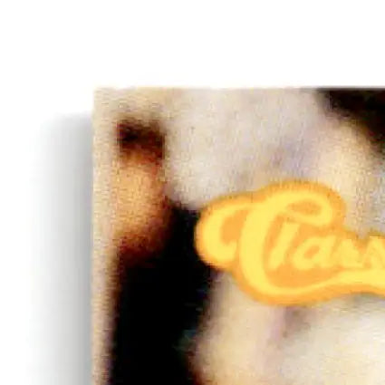 Close-up of yellowish-orange Class emblem on 1994 Classic Baseball Trey Beamon Carolina Mudcats