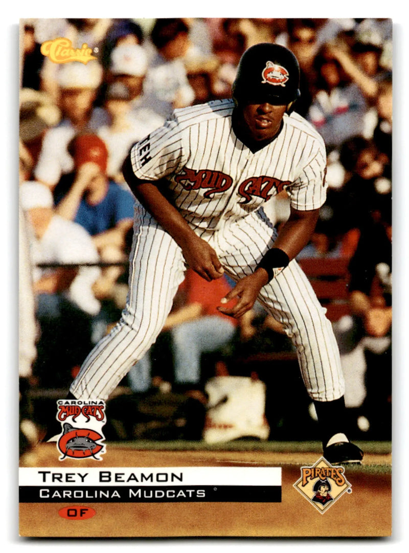Baseball Tre Beamon trading card featuring a player in pinstriped uniform for classic baseball
