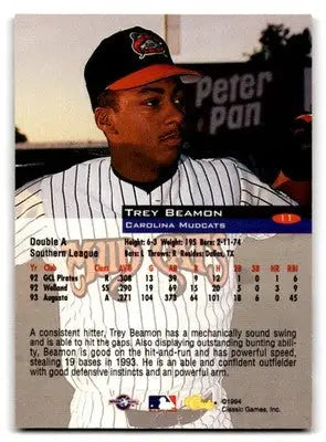 1994 Classic Baseball Trey Beamon #11 Carolina Mudcats - Baseball Card Single