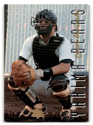 Original gloss baseball catcher gear featuring Ryan Luzinski Yakima Bears card