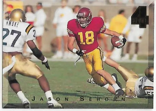 Football player in action on 1994 Classic Four Sport #106 Jason Sehorn original gloss card