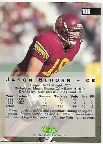 1994 Classic Four Sport #106 Jason Sehorn football card in original gloss condition