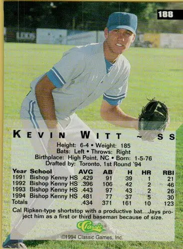 1994 Classic Four Sport #188 Kevin Witt NM-MT ID:73281 - Baseball Card Single
