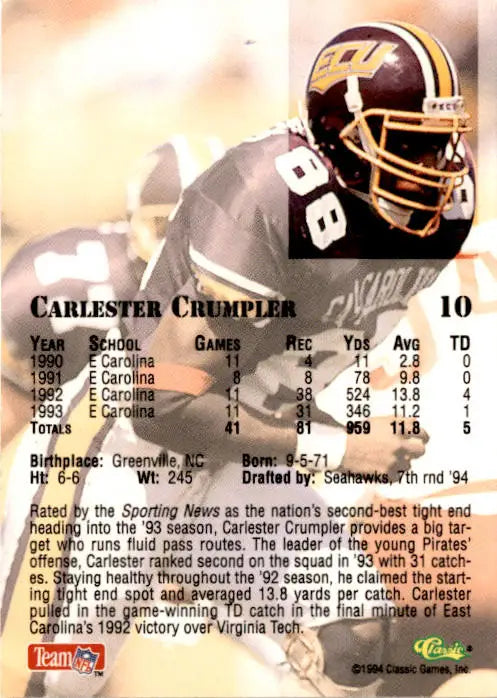1994 Classic NFL Draft #10 Carlester Crumpler - Football Card Single