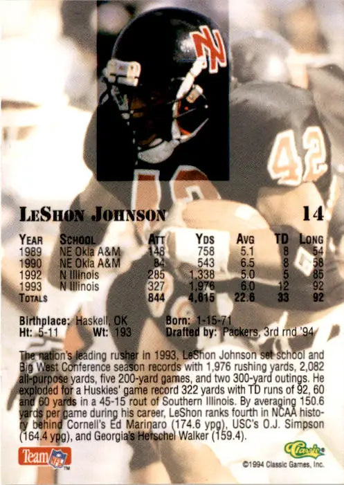 1994 Classic NFL Draft #14 LeShon Johnson - Football Card Single