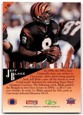 1994 Classic NFL Experience Jeff Blake Cincinnati Bengals #16 - Football Card Single