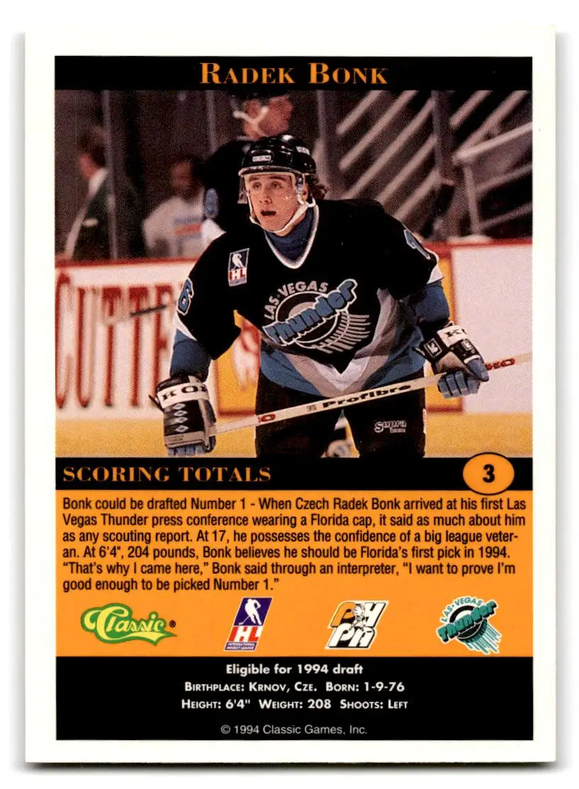 1994 Classic Pro Hockey Prospects #3 Radek Bonk - Hockey Card Single
