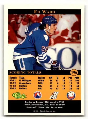 1994 Classic Pro Prospects #196 Ed Ward Cornwall Aces Hockey Cards N ID:55509 - Hockey Card Single