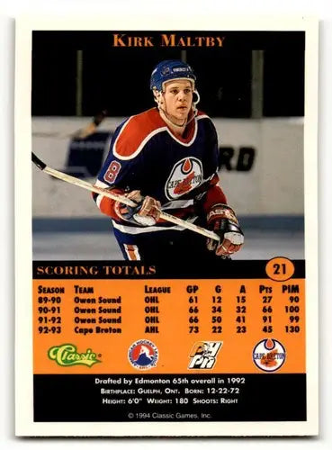 1994 Classic Pro Prospects #21 Kirk Maltby Cape Breton Oilers Hockey ID:55494 - Hockey Card Single