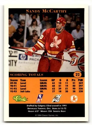 1994 Classic Pro Prospects #22 Sandy McCarthy Salt Lake Golden Eagle ID:55515 - Hockey Card Single