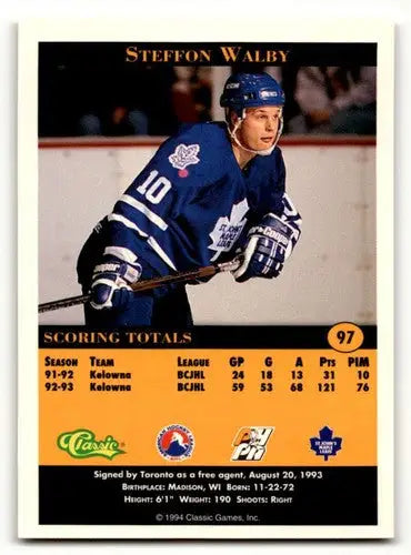 1994 Classic Pro Prospects #97 Steffon Walby St. John’s Maple Leafs ID:55510 - Hockey Card Single