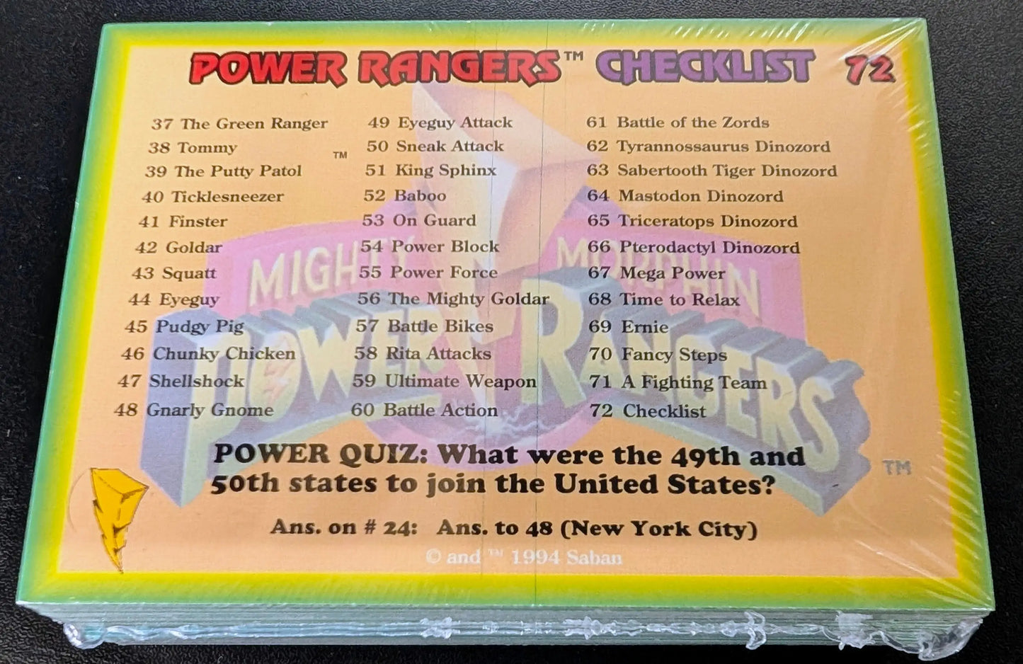 1994 Collect-a-Card Power Rangers Series 1 Complete Foil Parallel 72 Card Set - Non-Sports Card Single