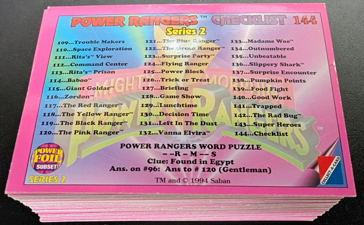 1994 Collect-a-Card Power Rangers Series 2 Power Foil (Yellow Hobby) Parallel 72 Card Set - Non-Sports Card Single